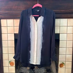 Vince Navy and White Watercolor Silk Button Up